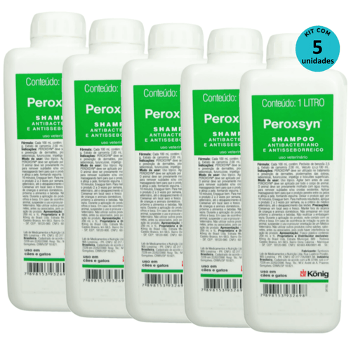 Kit 5 Shampoo Antibacteriano E Antisseborreico Peroxsyn König 1 Litro - König